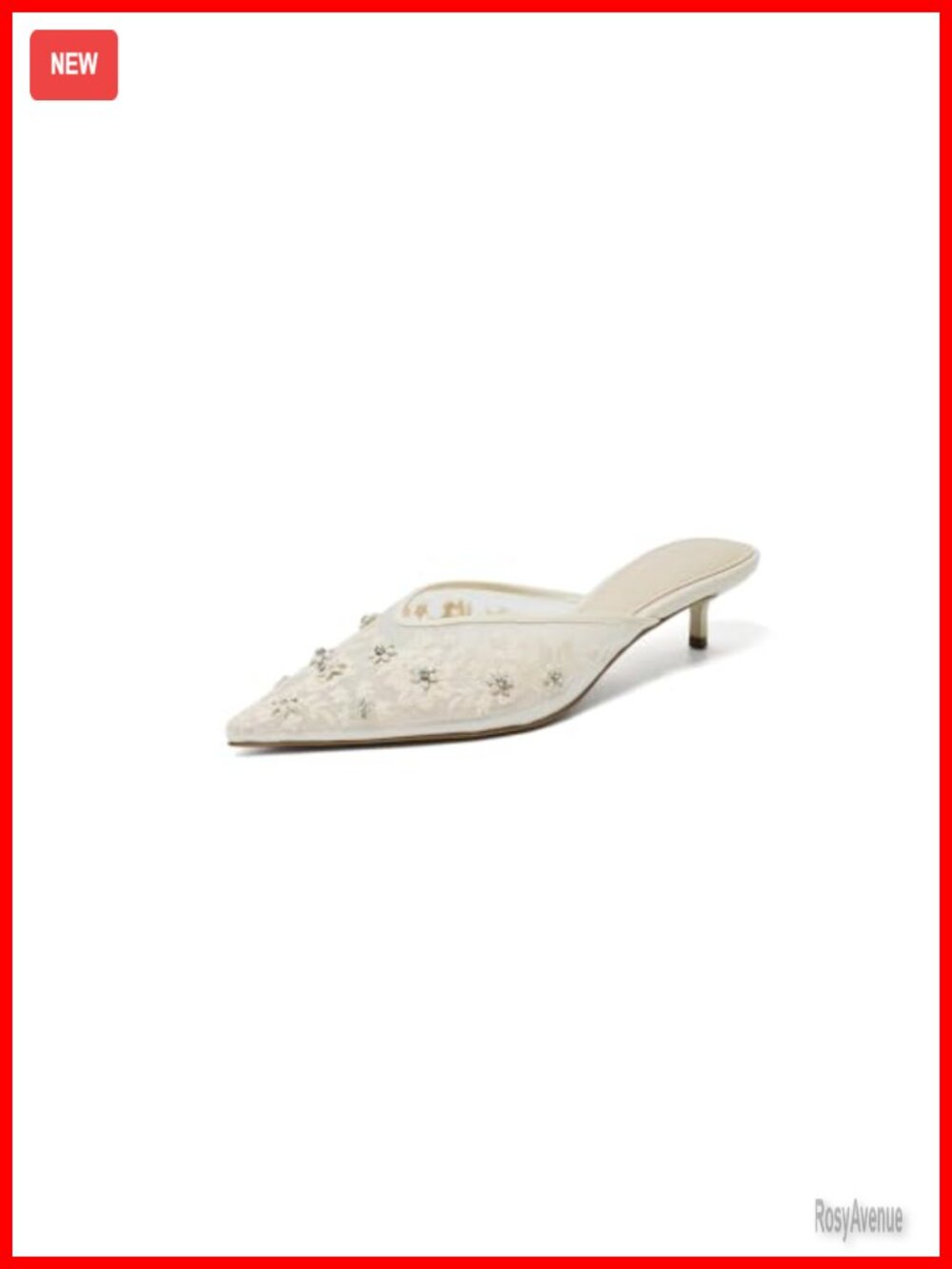 Kitten Heel Mules Lace Mesh Closed Toe Pumps Slip On